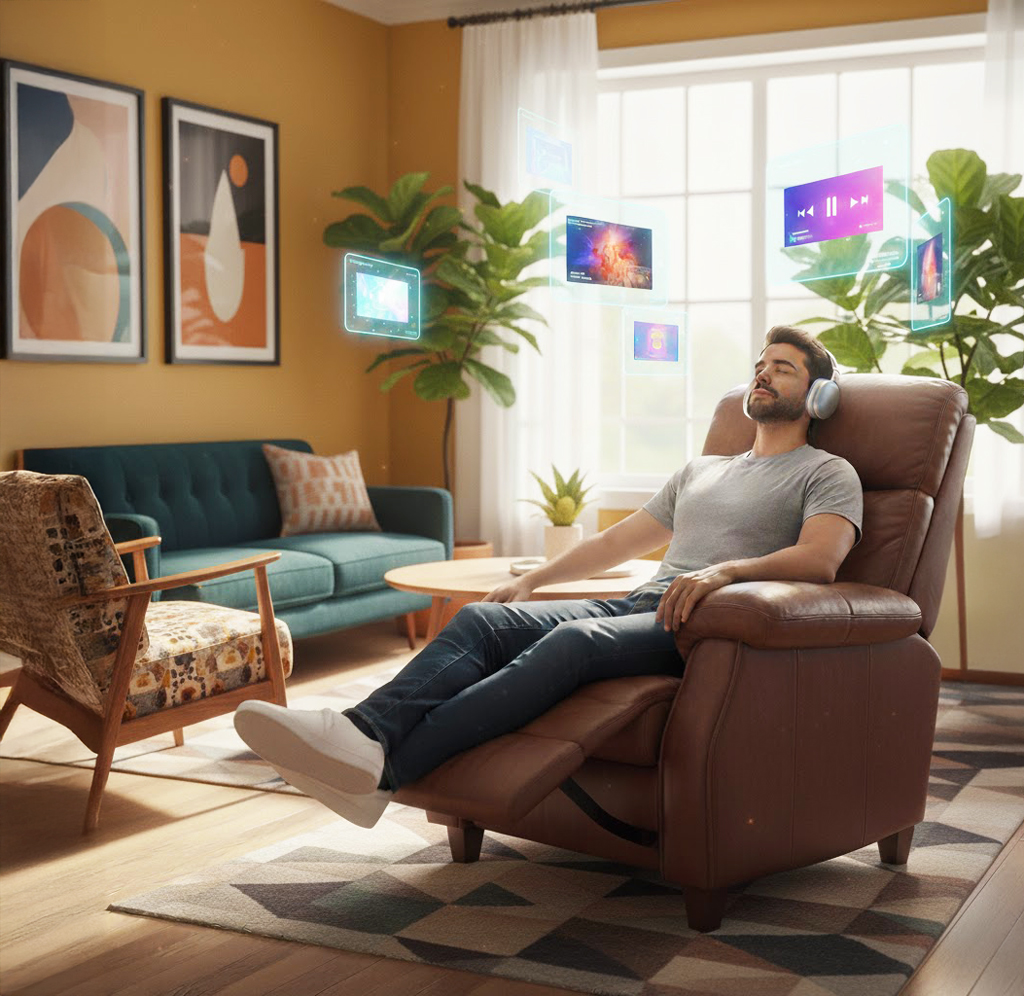 guy in chair with headphone on