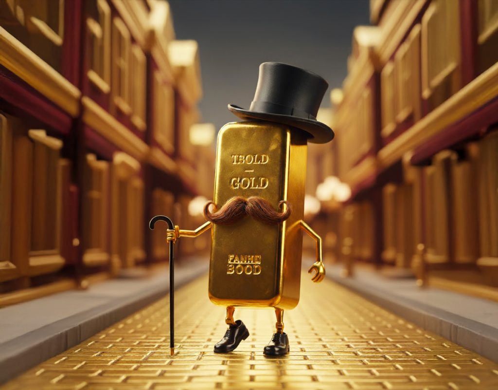 gold bar walking down street of gold