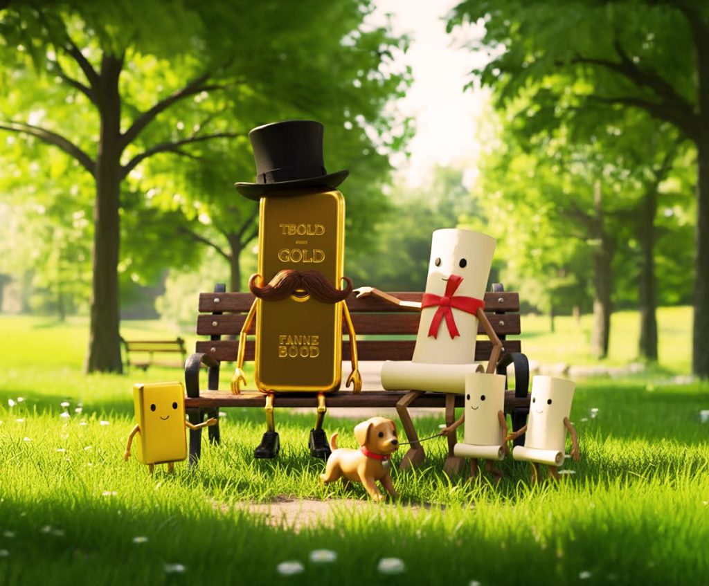 gold bar and stock roll in park