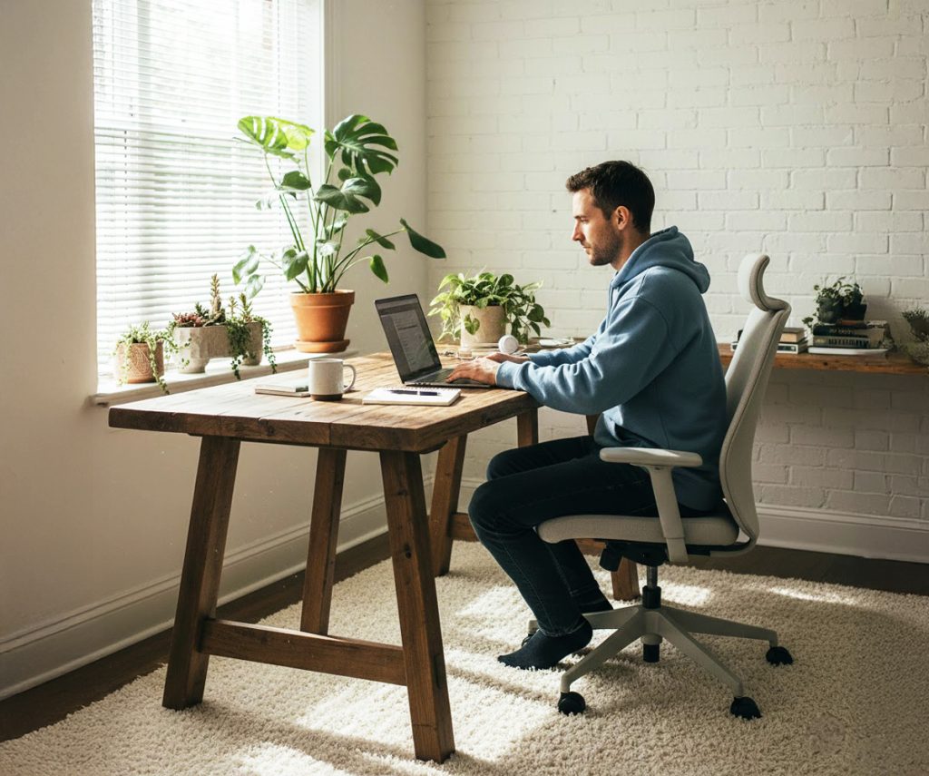 man working in his home office