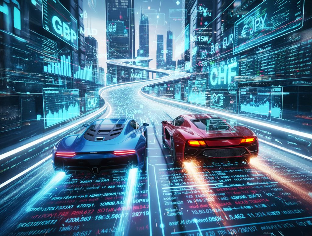 cars racing in futuristic highway 