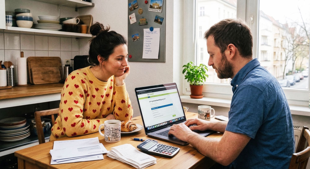 couple sitting at a kitchen table table